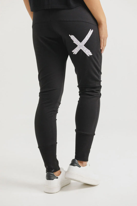Homelee Winter Weight  Apartment Pants - Black with Lilac Damask X