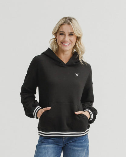 Homelee Elliot Hoodie - Alphine Weight - Black with Silver X & Stripe Cuffs