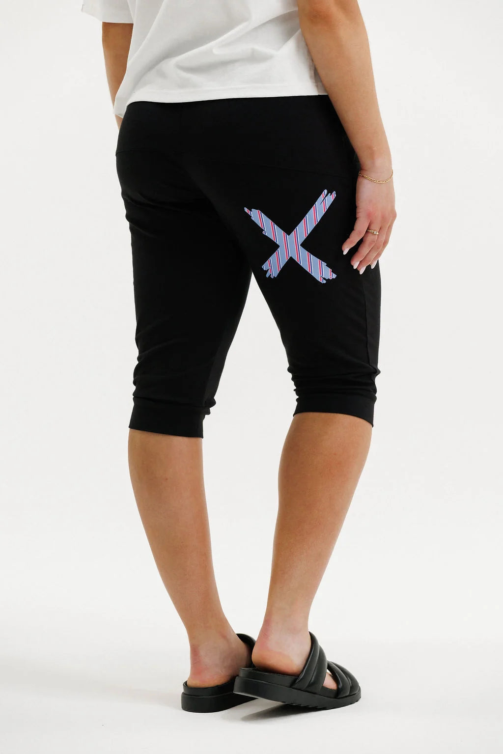 Homelee 3/4 Apartment Pants - Black with Blue Haven Stripe X