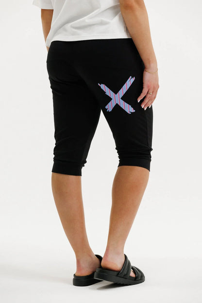 Homelee 3/4 Apartment Pants - Black with Blue Haven Stripe X