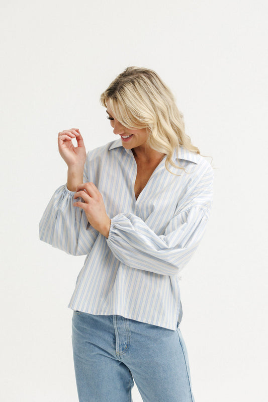 Homelee Stevie Shirt - Powder Blue Stripes