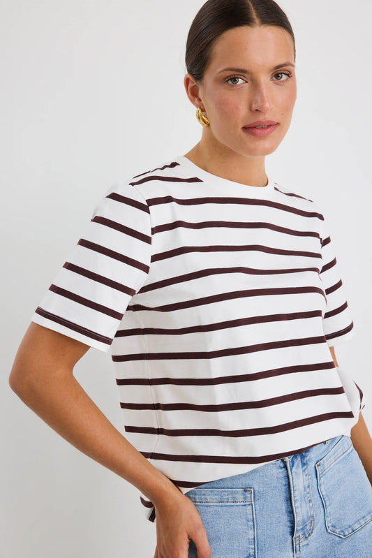 Re:Union  Binding Boxy Fit Tee - Chocolate Stripe