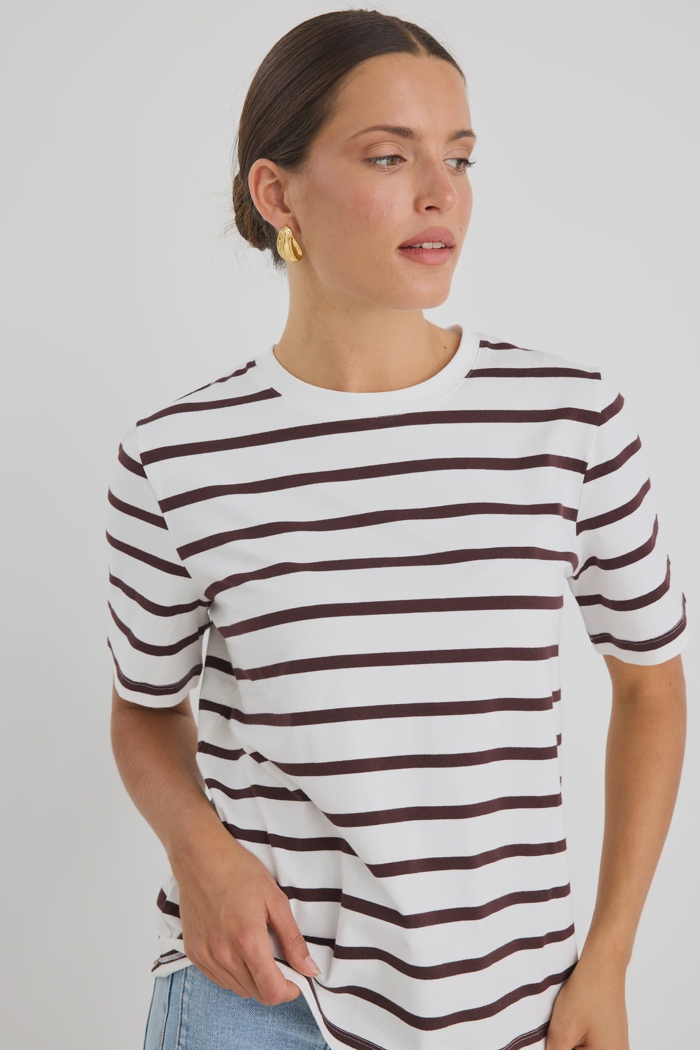 Re:Union  Binding Boxy Fit Tee - Chocolate Stripe