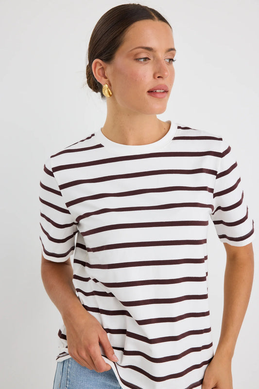 Re:Union  Binding Boxy Fit Tee - Chocolate Stripe