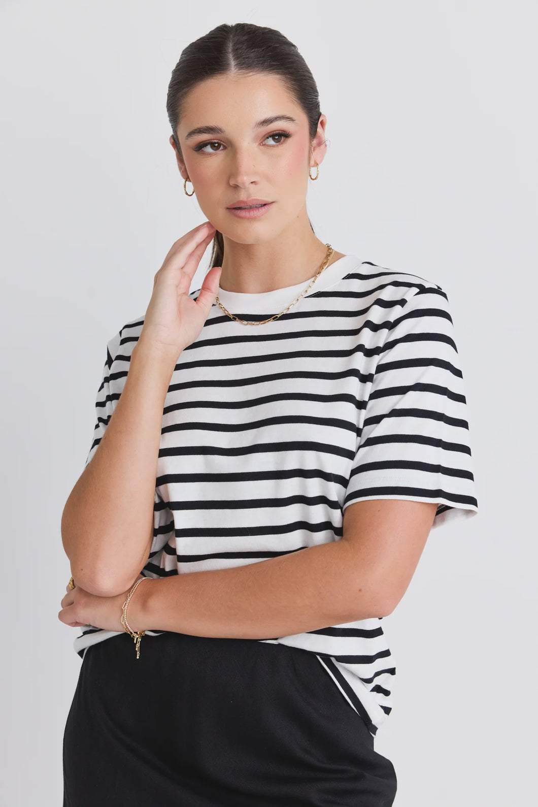 Re:Union Label Binding Stripe Boxy Fit Tee - Black White Stripe