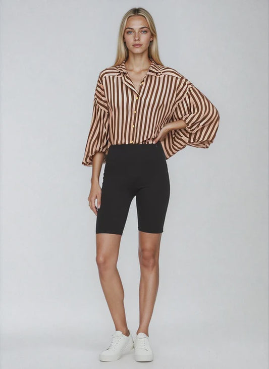 Moss by Mi Moso Bronte  Shirt - Brown & Ivory Stripe