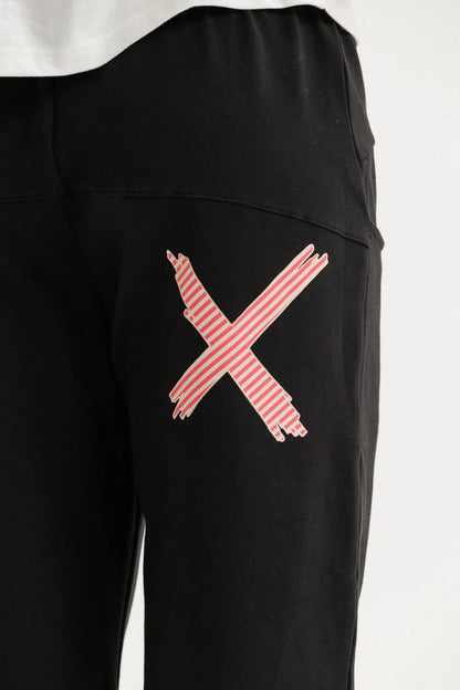 Homelee Avenue Pants - Winter Weight - Black with Coral Stripe X