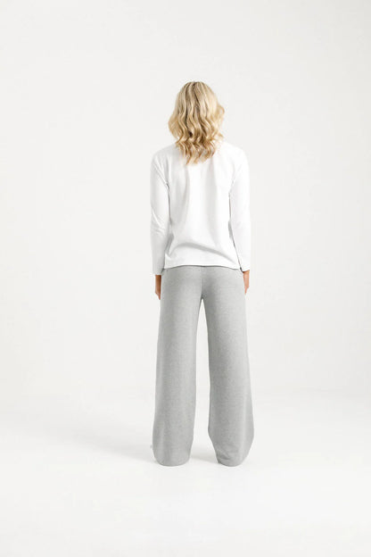 Homelee Alpine Palazzo Pant - Grey Marle with White Velvet