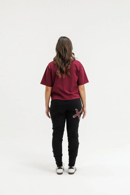 Homelee  Apartment Pants - Black with Merlot/Blush X