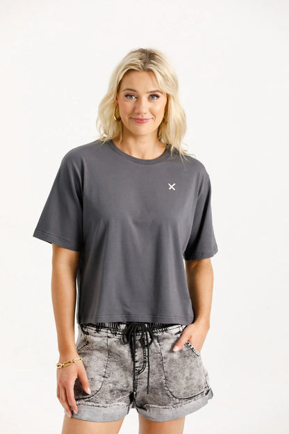 Homelee Becky Tee - Graphite with Ivory