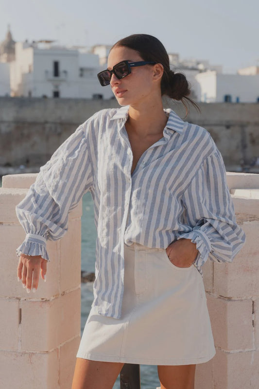 by rosa. Connection Drop Shoulder LS Shirt - Blue Stripe