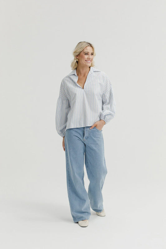 Homelee Stevie Shirt - Powder Blue Stripes