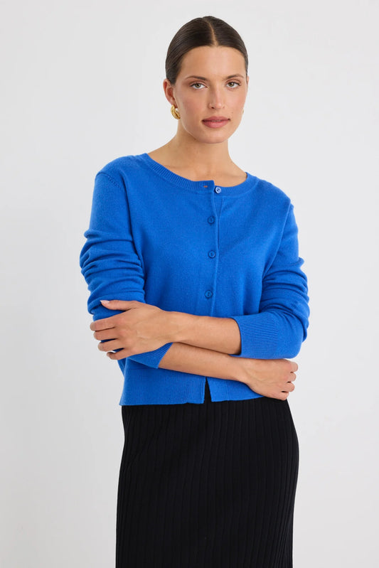 Stories be Told Dedication Cashmere Blend Crewneck Cardigan - Cobalt