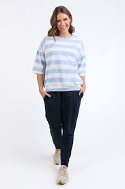 Elm Mazie Block Stripe Sweat - Sky Blue/White