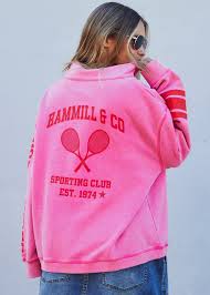 Hammill & Co Tennis 1/2 Zip Sweat - Pink/Red