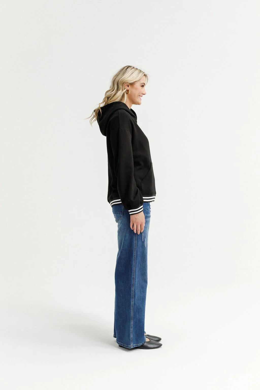 Homelee Elliot Hoodie - Alphine Weight - Black with Silver X & Stripe Cuffs