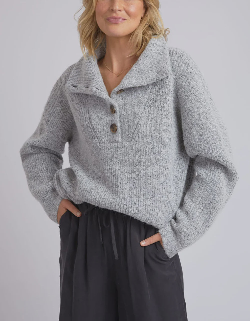 Elm Bron Button Knit - Grey Marle