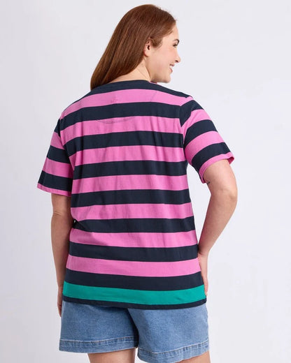 Elm Eden Stripe S/S Tee - Irish Green/Pink Stripe