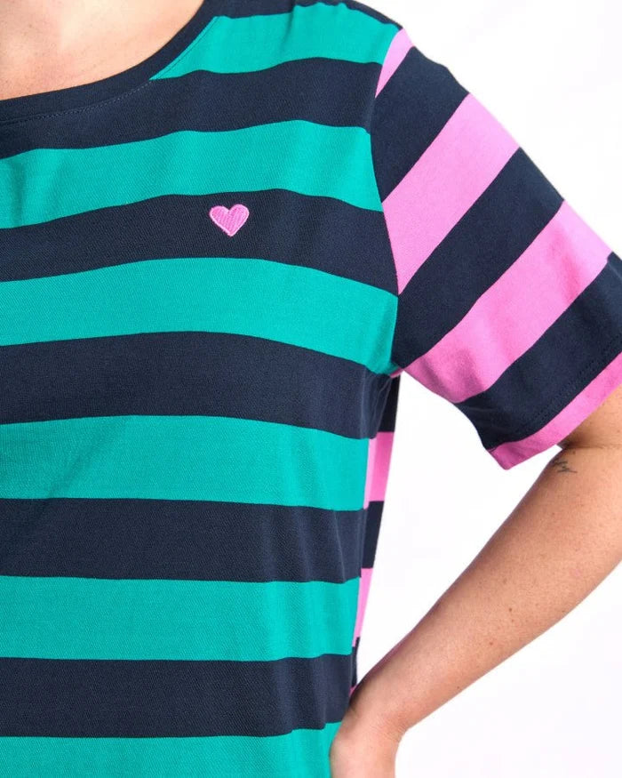 Elm Eden Stripe S/S Tee - Irish Green/Pink Stripe