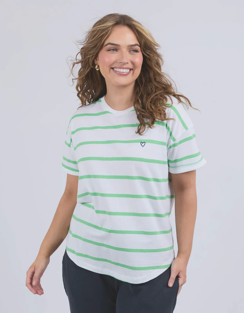Elm Halli Stripe Tee - White/Spring Green