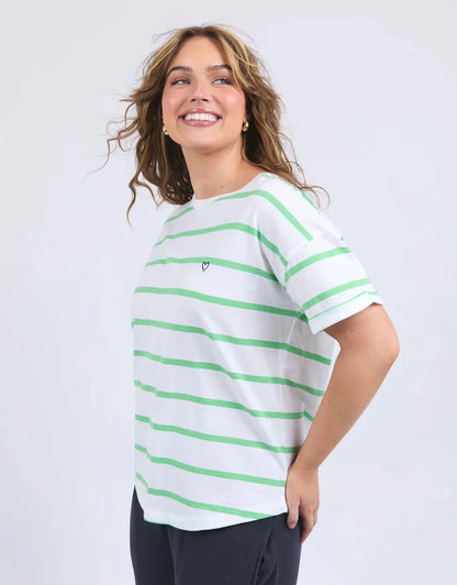 Elm Halli Stripe Tee - White/Spring Green