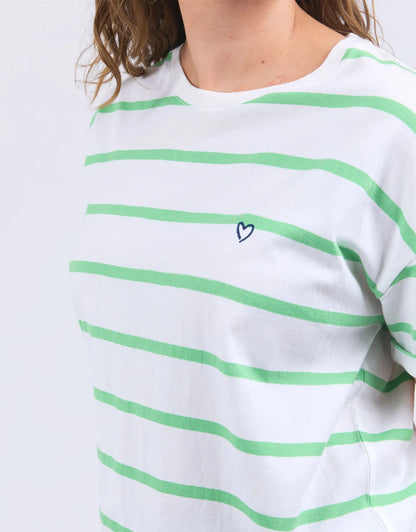 Elm Halli Stripe Tee - White/Spring Green