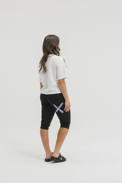 Homelee 3/4 Apartment Pants - Black with Blue Haven Stripe X