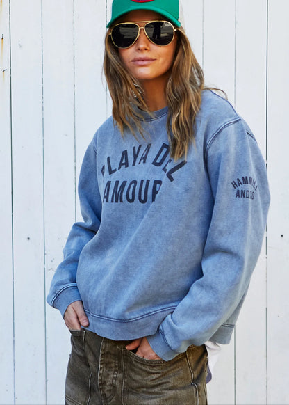 Hammill & Co Vintage Playa Del Amour Wash  Sweat - Faded Grey