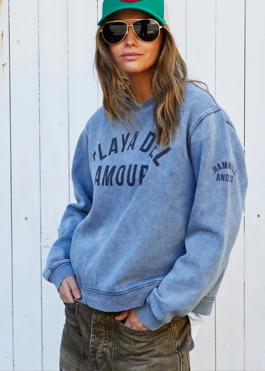 Hammill & Co Vintage Playa Del Amour Wash  Sweat - Faded Grey