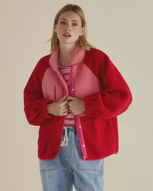 Betty Basics Franklin Fleecy Jacket - Pink/Red