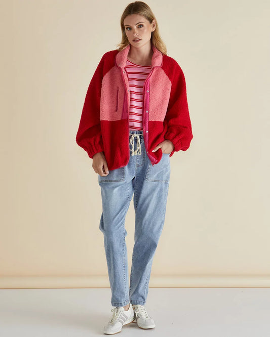 Betty Basics Franklin Fleecy Jacket - Pink/Red