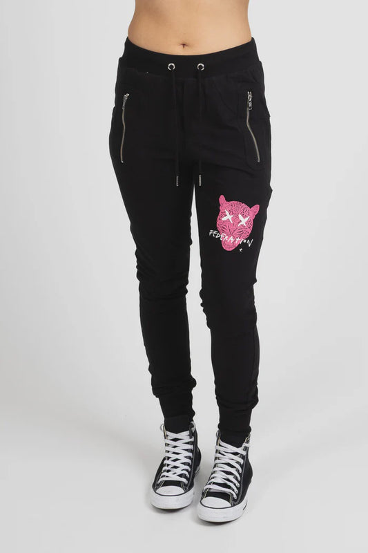 Federation Escape Trackies - Black with Pink Leopard