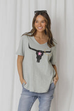 Load image into Gallery viewer, Love Lily Avalon Steer V Neck Tee - Chalk
