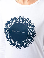 Load image into Gallery viewer, Stella + Gemma L/S Tee White with Navy Doily
