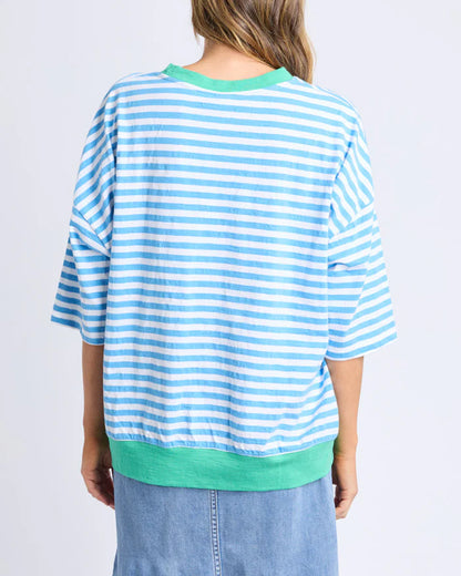 Elm Mazie Stripe Ringer Sweat - Azure/White Strip /Gumdrop Bands