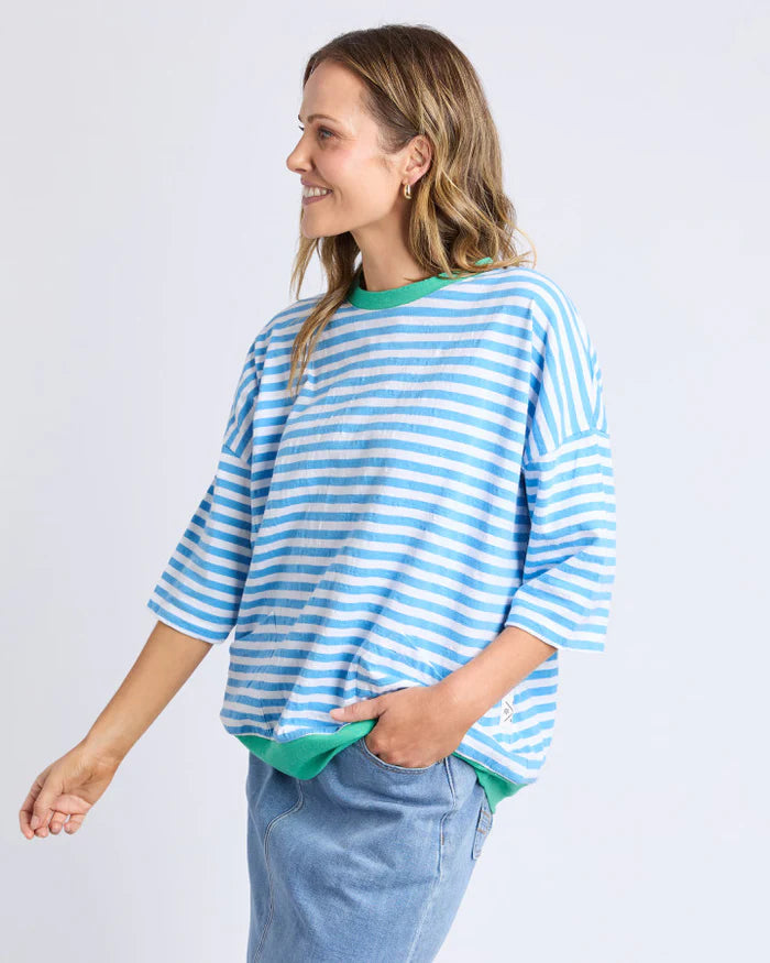 Elm Mazie Stripe Ringer Sweat - Azure/White Strip /Gumdrop Bands