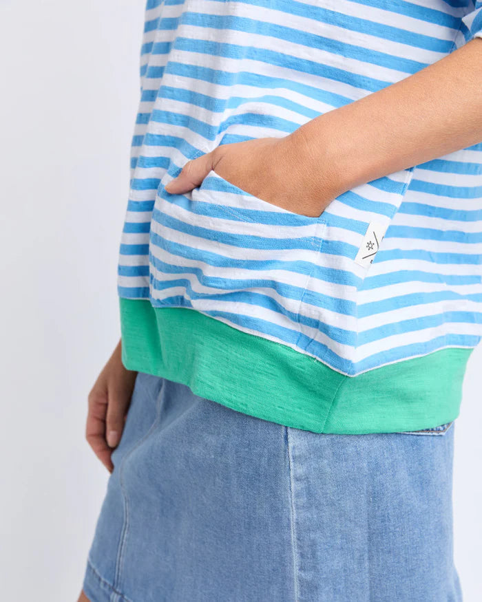 Elm Mazie Stripe Ringer Sweat - Azure/White Strip /Gumdrop Bands