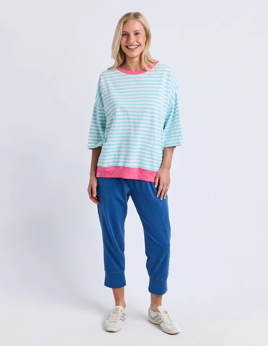 Elm Mazie Stripe Ringer Sweat - Tblu/Wht Str/Pnk Trm
