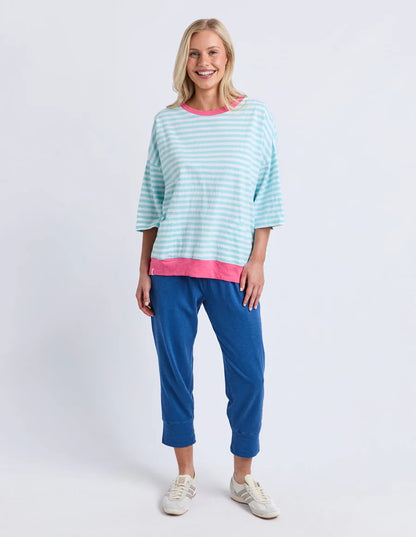 Elm Mazie Stripe Ringer Sweat - Tblu/Wht Str/Pnk Trm