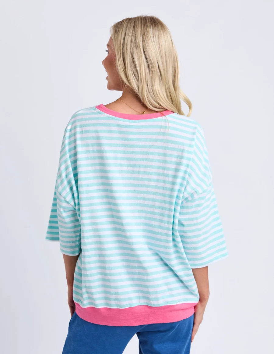 Elm Mazie Stripe Ringer Sweat - Tblu/Wht Str/Pnk Trm