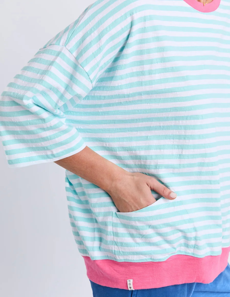 Elm Mazie Stripe Ringer Sweat - Tblu/Wht Str/Pnk Trm