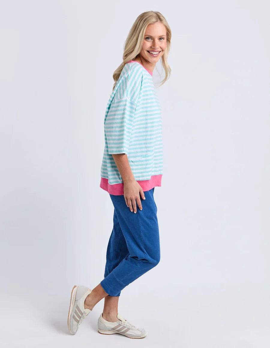 Elm Mazie Stripe Ringer Sweat - Tblu/Wht Str/Pnk Trm