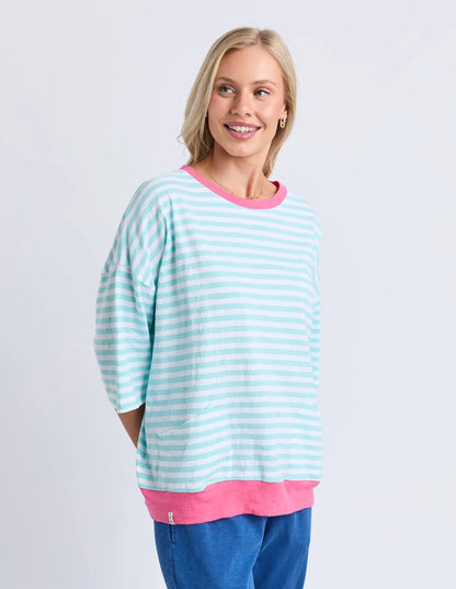 Elm Mazie Stripe Ringer Sweat - Tblu/Wht Str/Pnk Trm