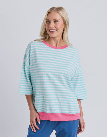 Elm Mazie Stripe Ringer Sweat - Tblu/Wht Str/Pnk Trm