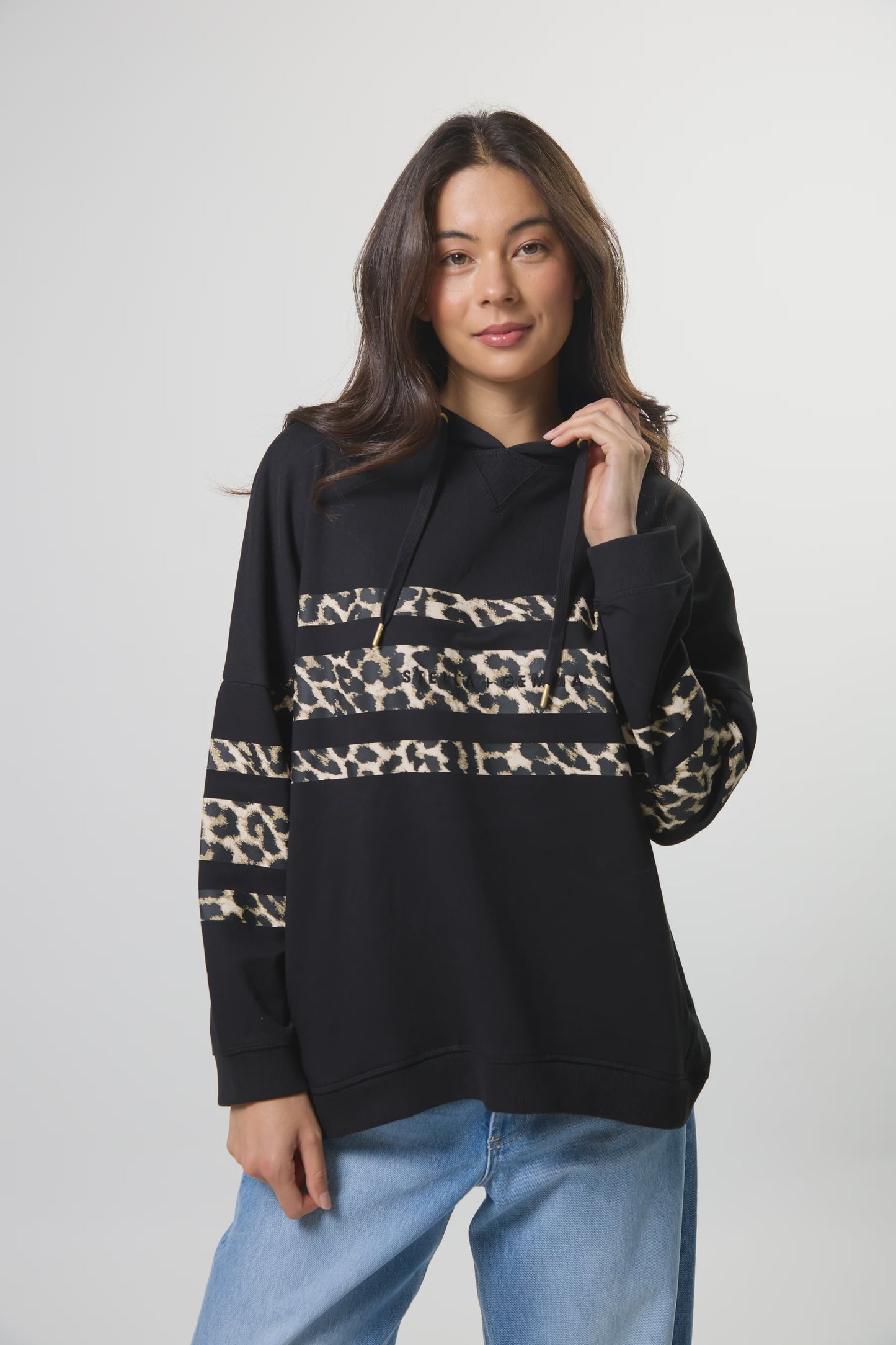 Stella + Gemma Newport Hoodie - Black Leopard Icon Stripe