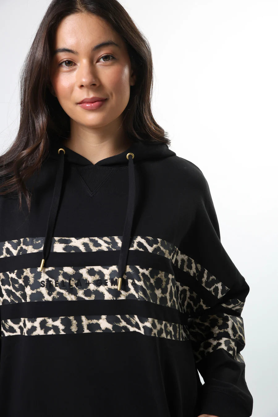 Stella + Gemma Newport Hoodie - Black Leopard Icon Stripe