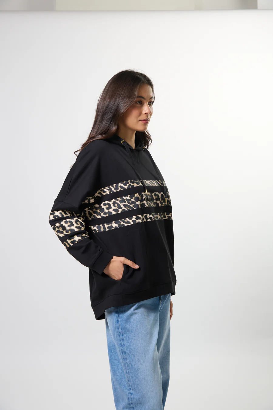 Stella + Gemma Newport Hoodie - Black Leopard Icon Stripe
