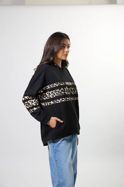 Stella + Gemma Newport Hoodie - Black Leopard Icon Stripe