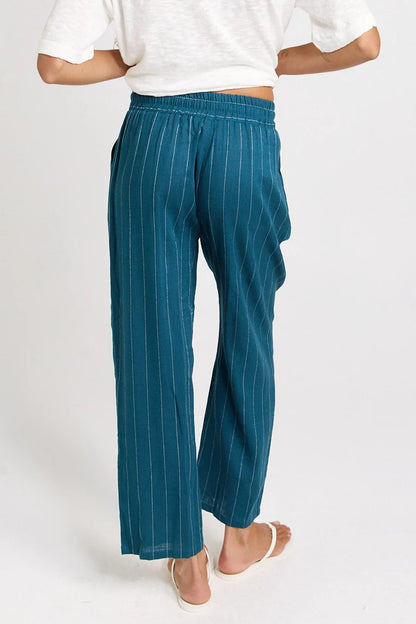 Betty Basics Palm Relaxed Pants - Teal/White Stripe