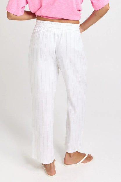 Betty Basics Palm Relaxed Pants - White/Black Stripe
